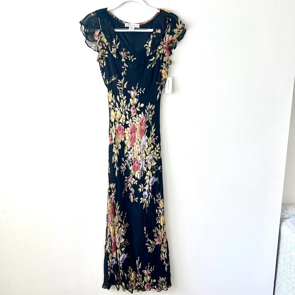 NWT Vintage DressBarn Black Floral Beaded Maxi Dress